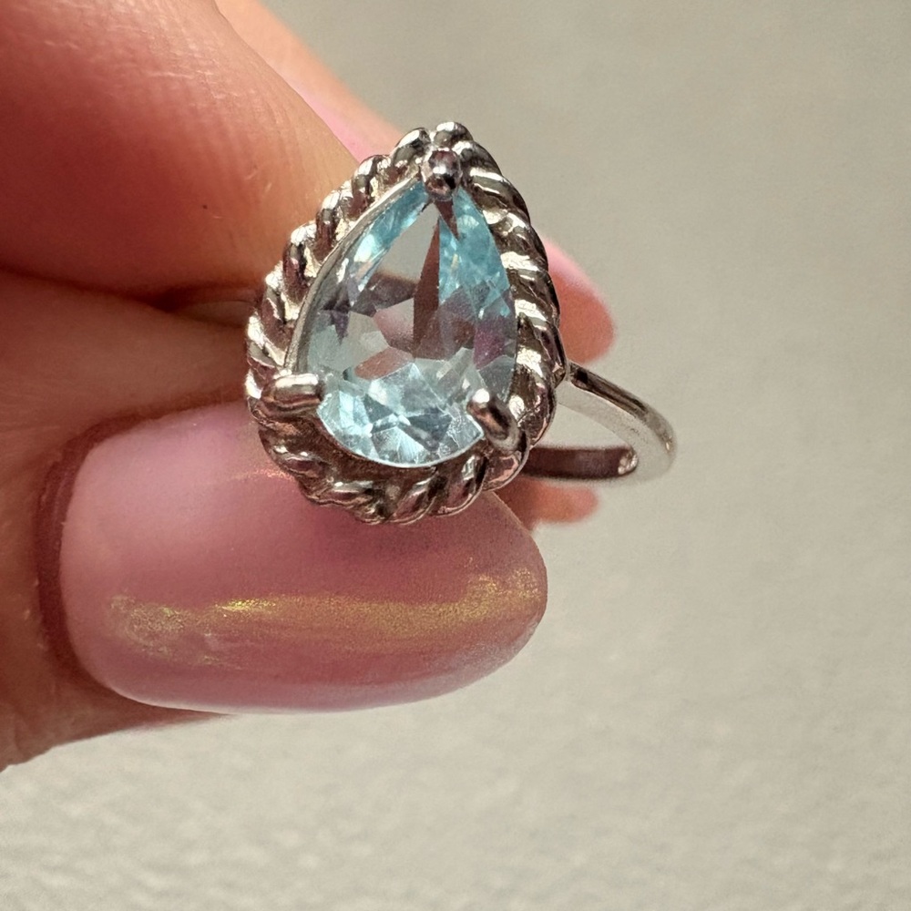 926 Stamped Silver Blue Topaz Ring